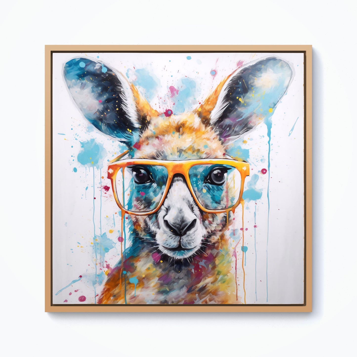 Splashart Kangaroo In Glasses Framed Canvas