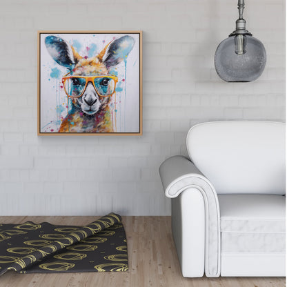 Splashart Kangaroo In Glasses Framed Canvas