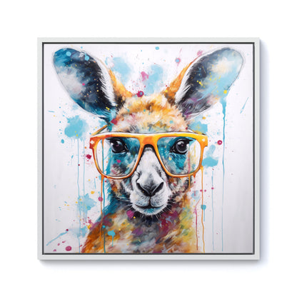 Splashart Kangaroo In Glasses Framed Canvas