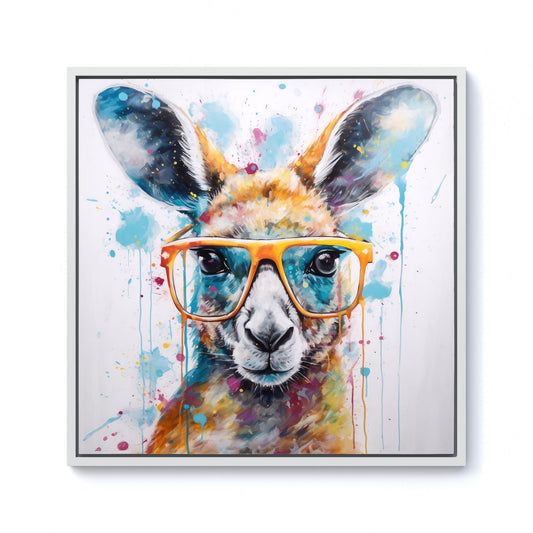 Splashart Kangaroo In Glasses Framed Canvas