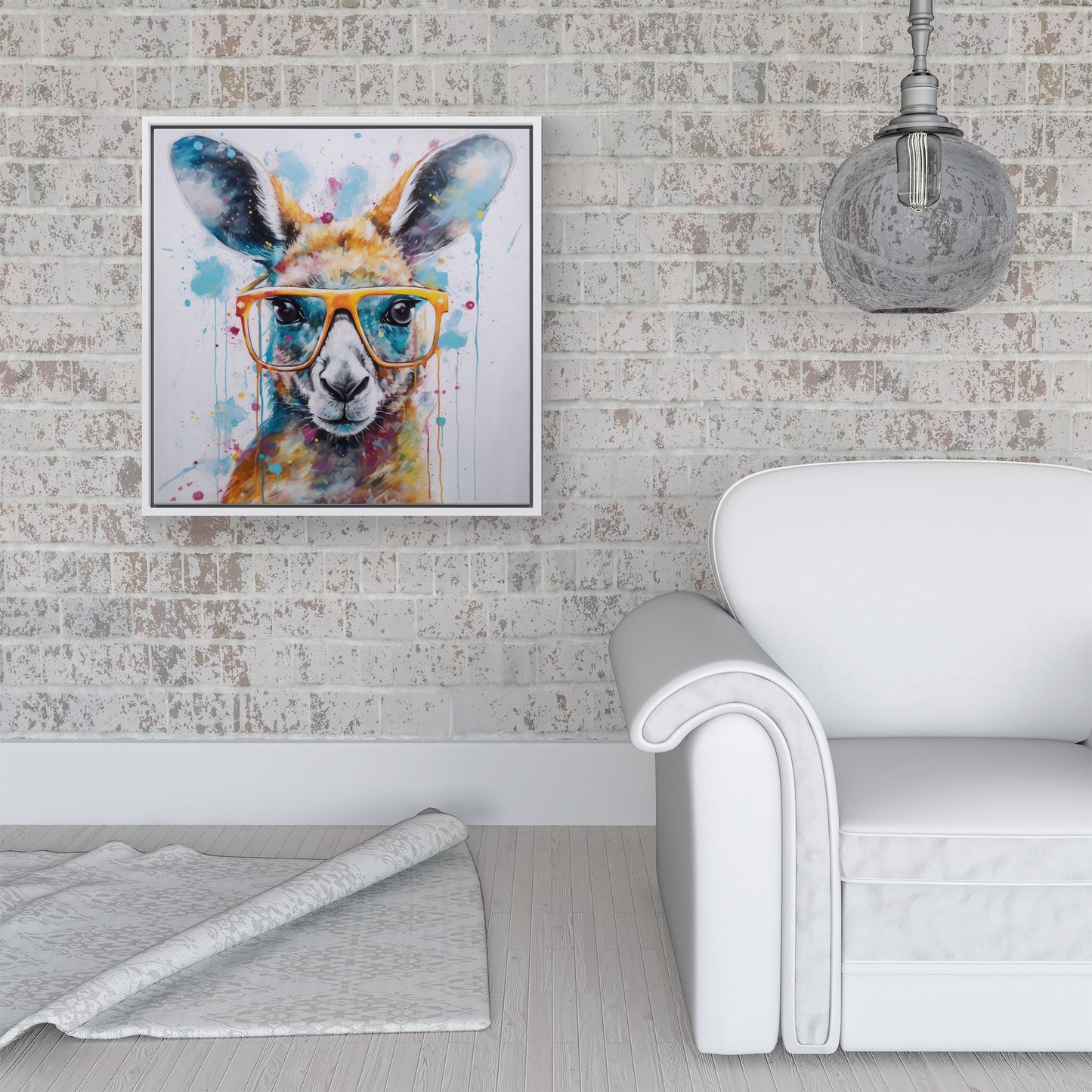 Splashart Kangaroo In Glasses Framed Canvas