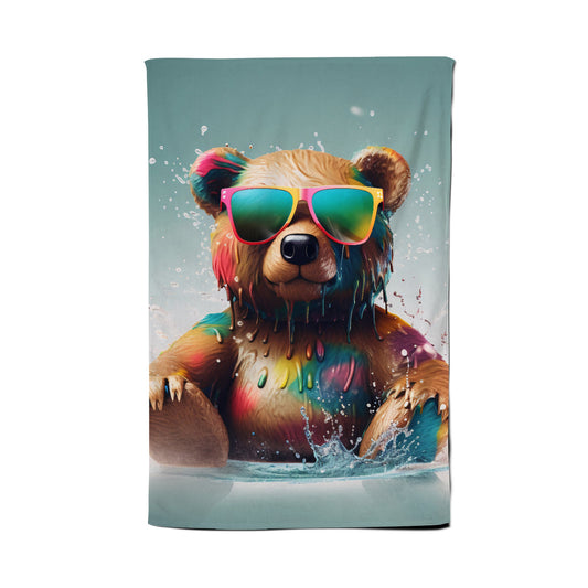 Splashart Bear In Glasses Tea Towel