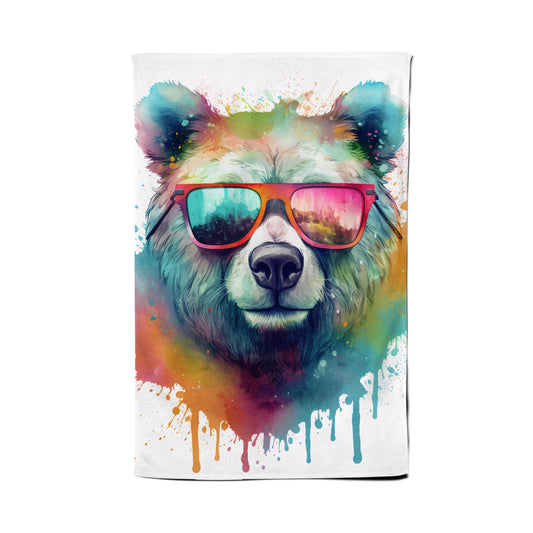 Splashart Colourful Bear In Glasses Tea Towel