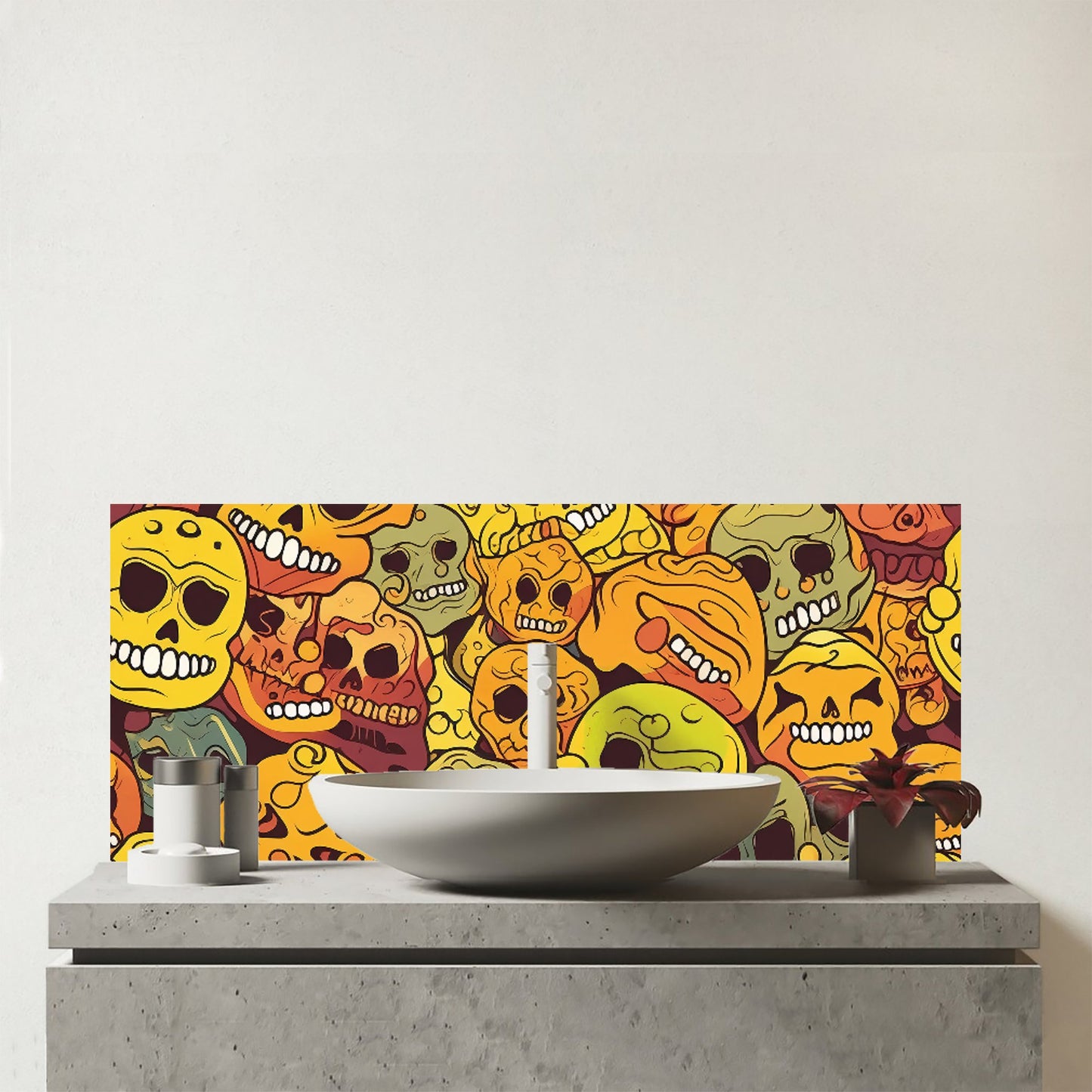 Autumnal Skulls Pattern Glass Bathroom Splashback