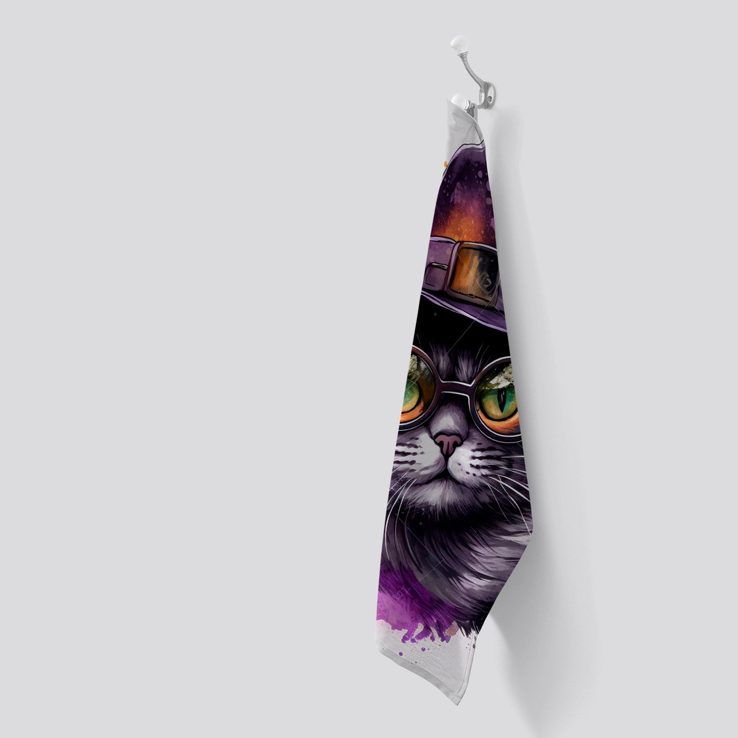 Splashart Longhaired Witches Cat Tea Towel