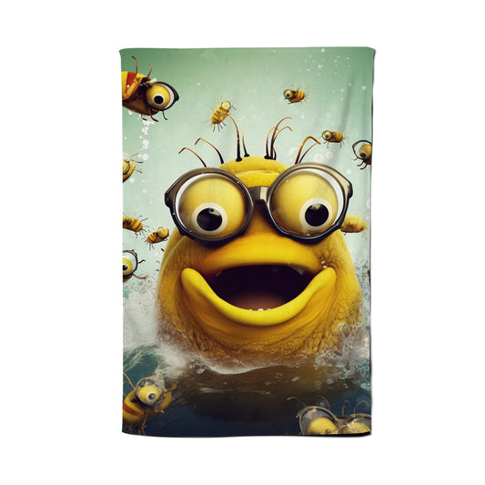 Happy Worm And Bees Splashart Tea Towel