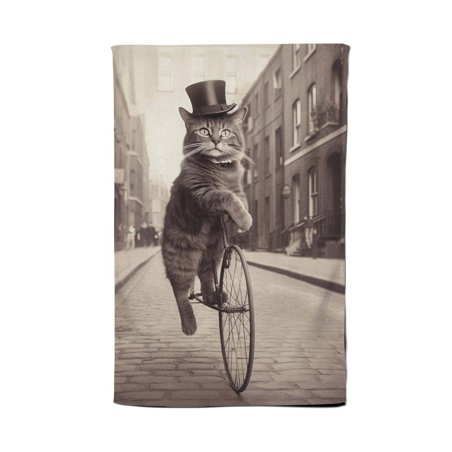 Victorian Cat Riding A Bike Tea Towel