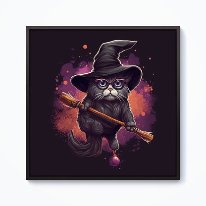 Cat And A Broom Framed Canvas