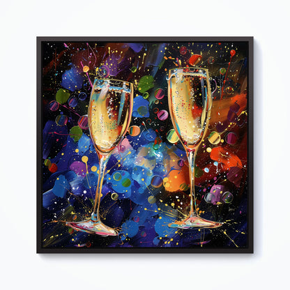 Splashart Champagne Flutes Framed Canvas