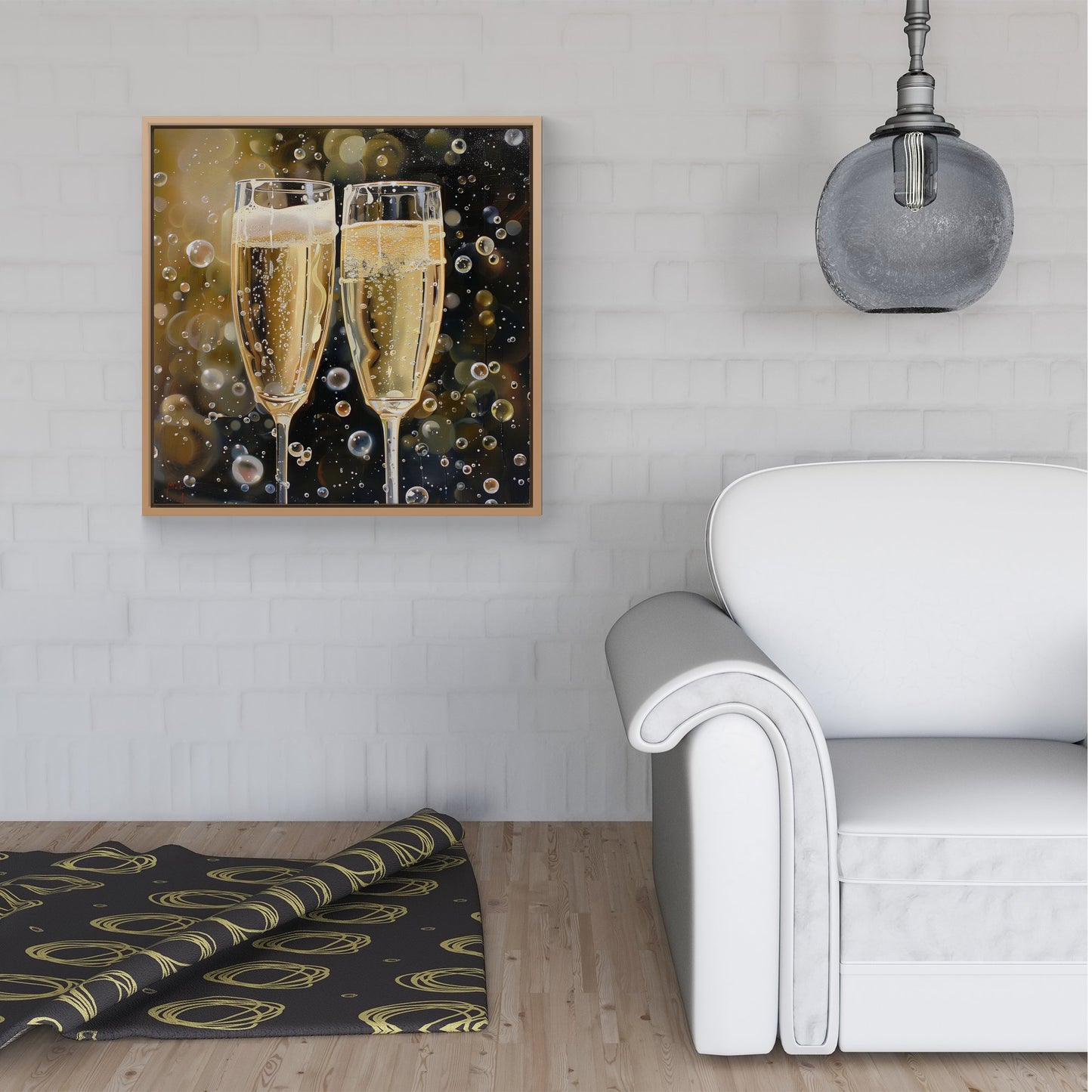 Splashart Bubbly Champagne Flues Framed Canvas