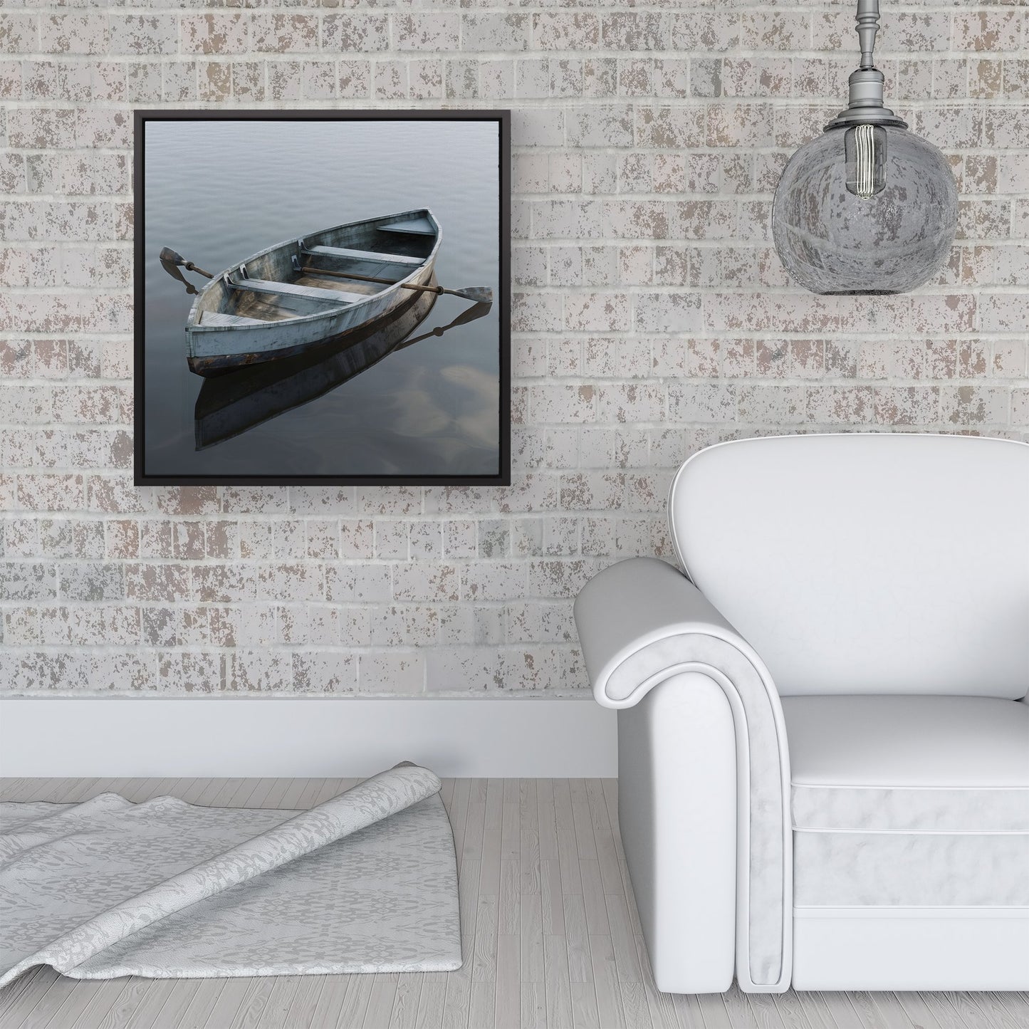 Boat On The Lake Framed Canvas