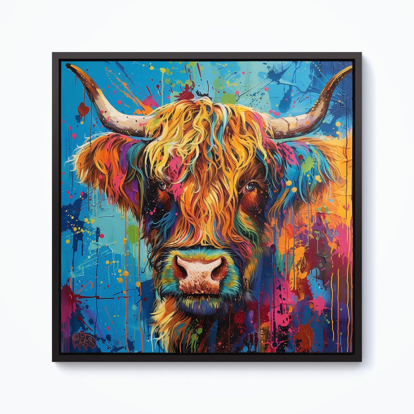 Splashart Highland Cow Framed Canvas