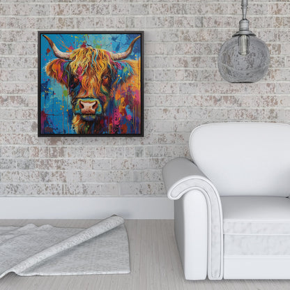 Splashart Highland Cow Framed Canvas