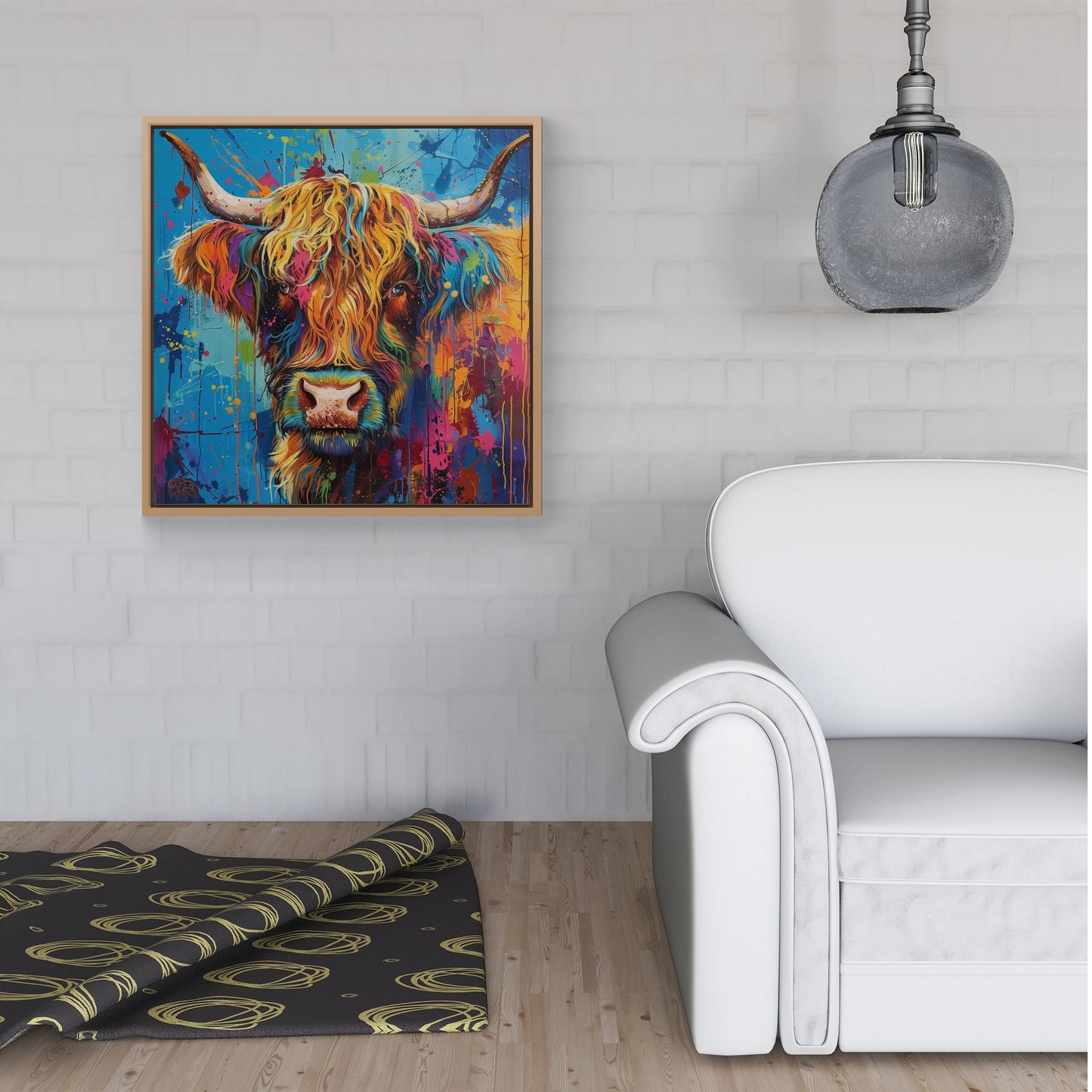 Splashart Highland Cow Framed Canvas