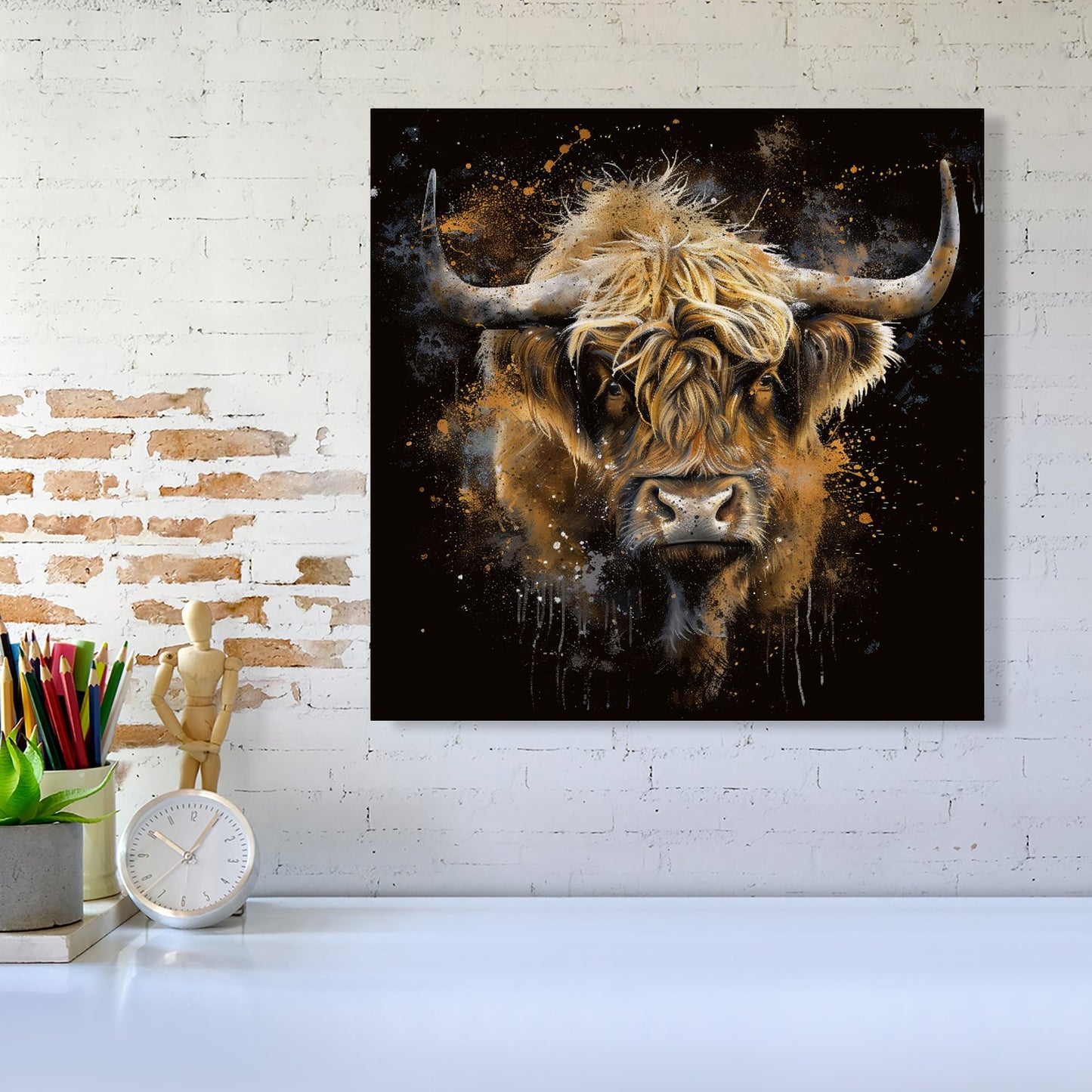 Bronze Splashart Highland Cow Canvas