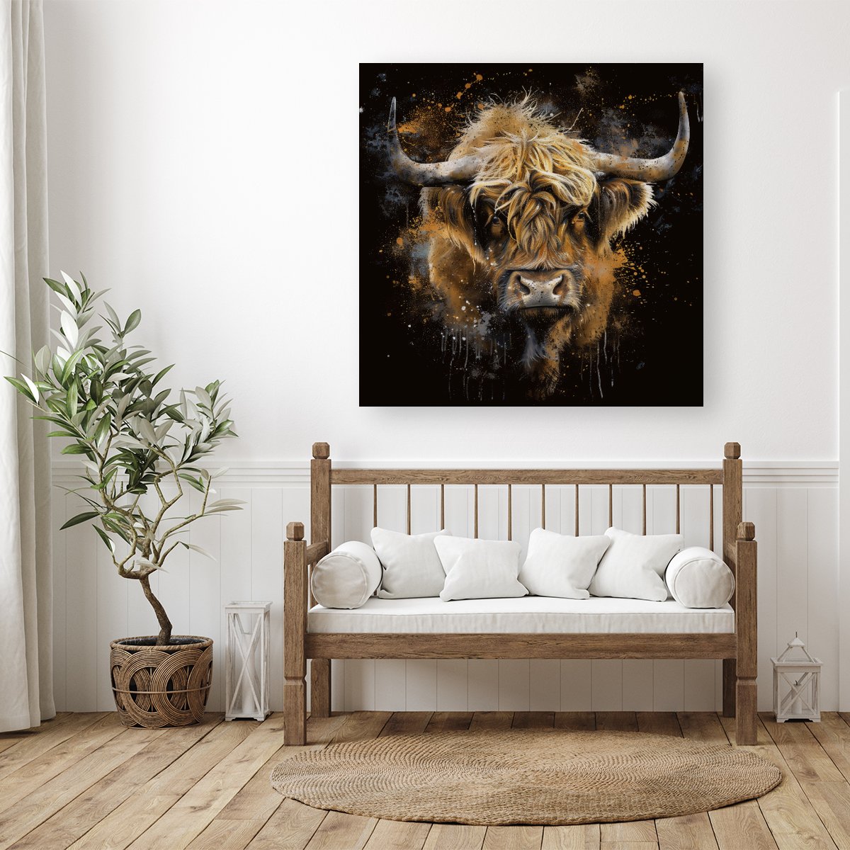 Bronze Splashart Highland Cow Canvas