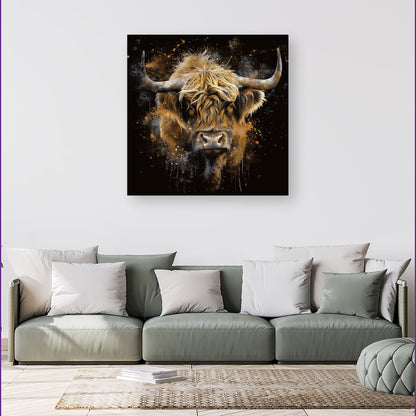 Bronze Splashart Highland Cow Canvas