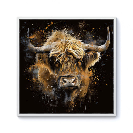 Bronze Splashart Highland Cow Framed Canvas