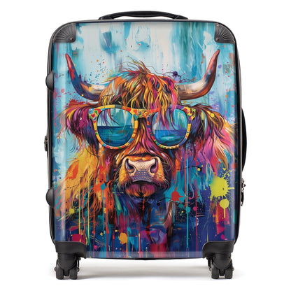 Splashart Highland Cow With Glasses Suitcase