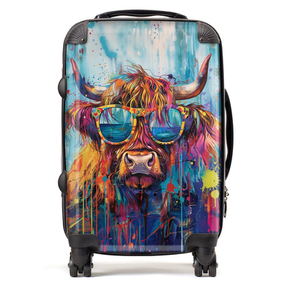 Splashart Highland Cow With Glasses Suitcase