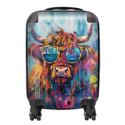 Splashart Highland Cow With Glasses Suitcase