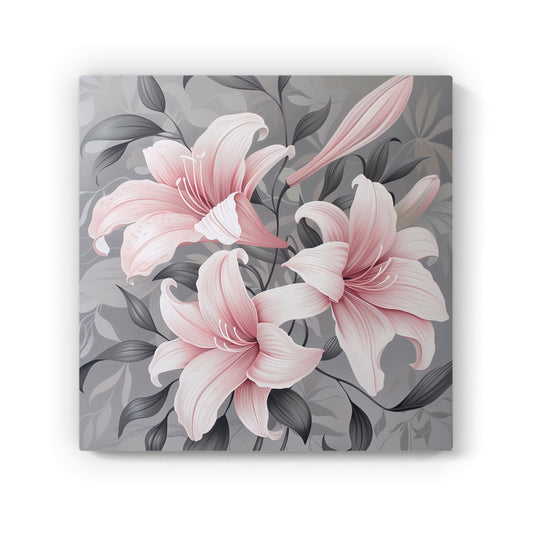 Pink Lilies On Grey Canvas