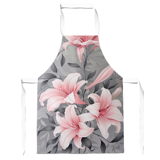 Pink Lilies On Grey Apron