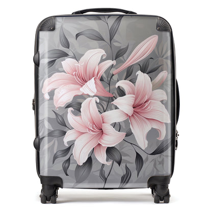 Pink Lilies On Grey Suitcase