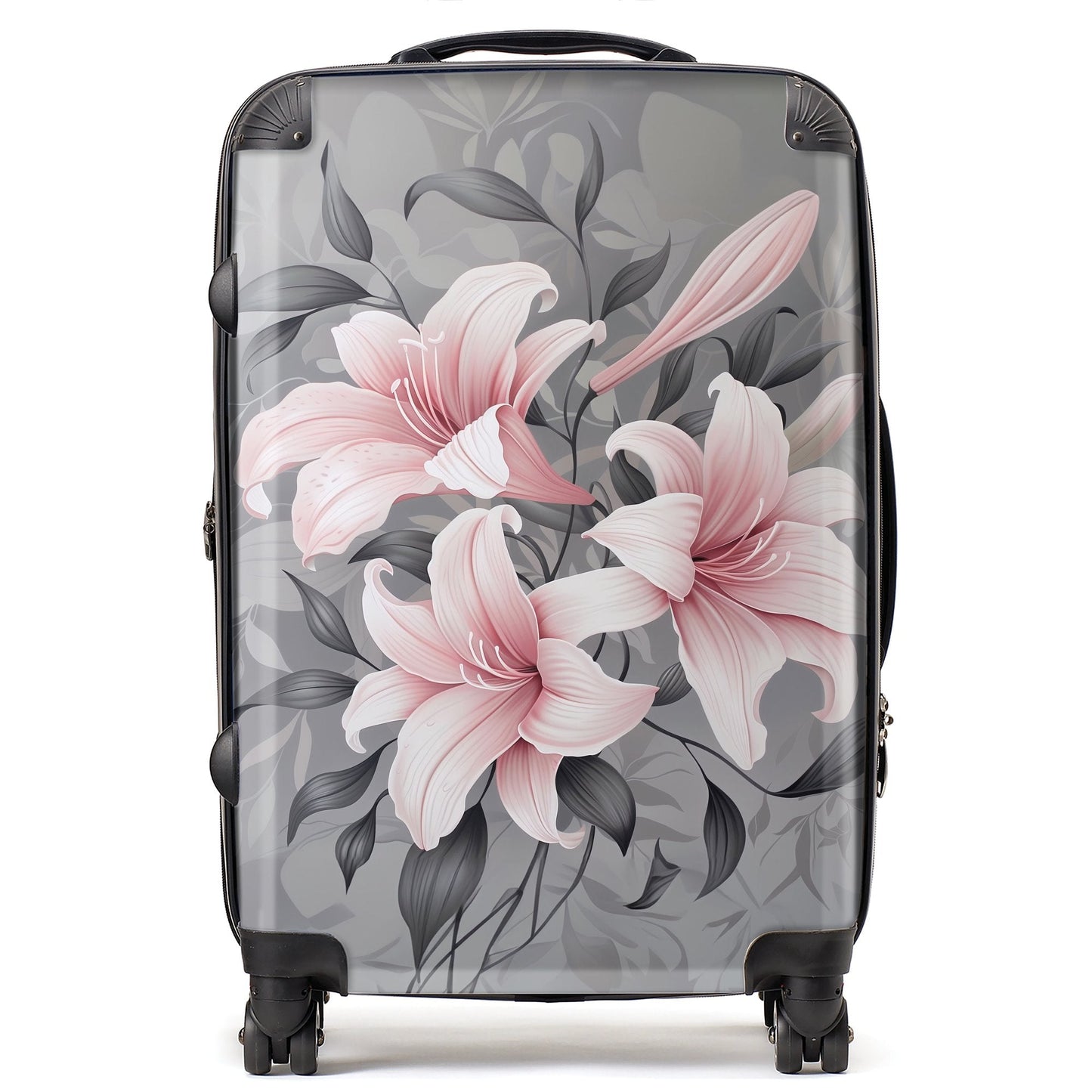 Pink Lilies On Grey Suitcase