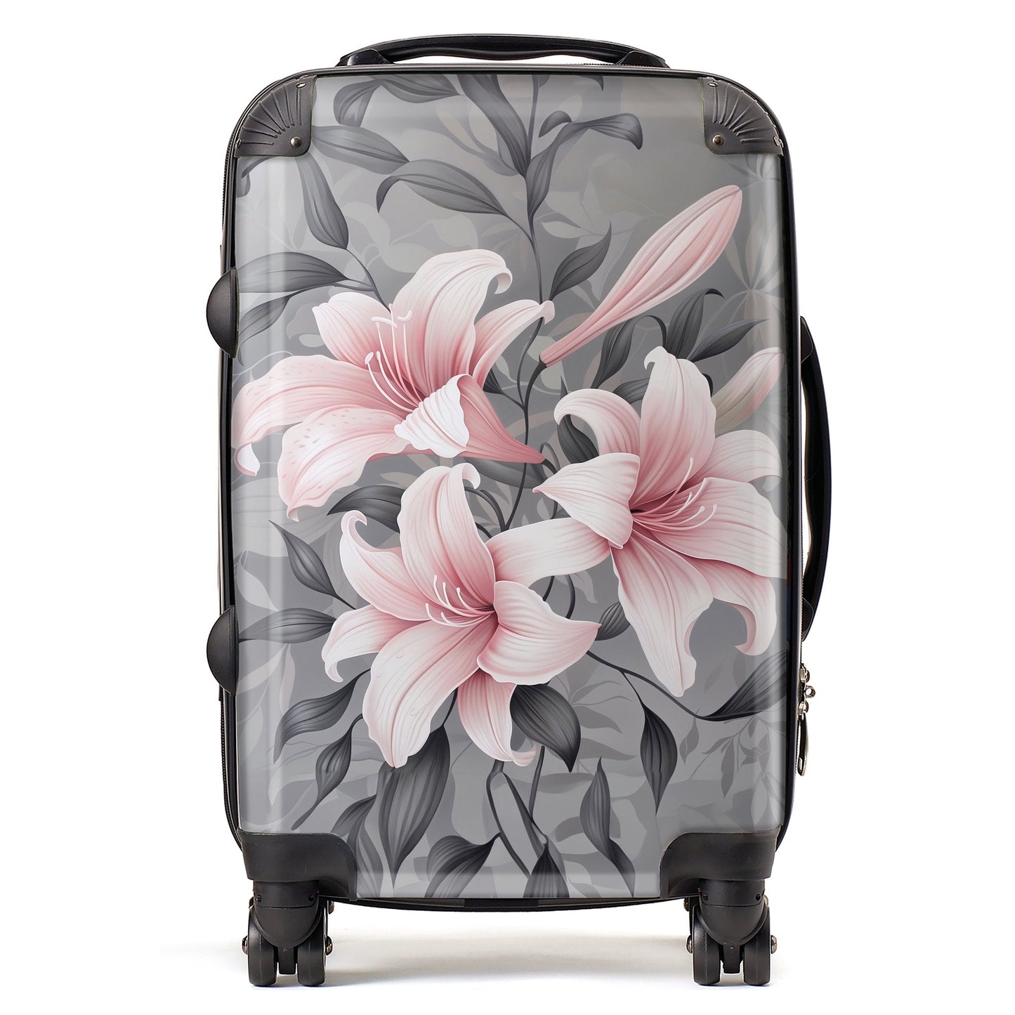 Pink Lilies On Grey Suitcase