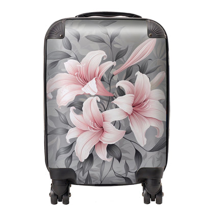 Pink Lilies On Grey Suitcase