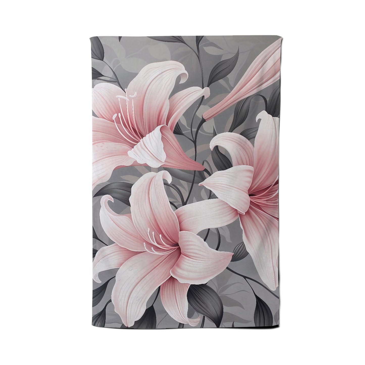 Pink Lilies On Grey Tea Towel