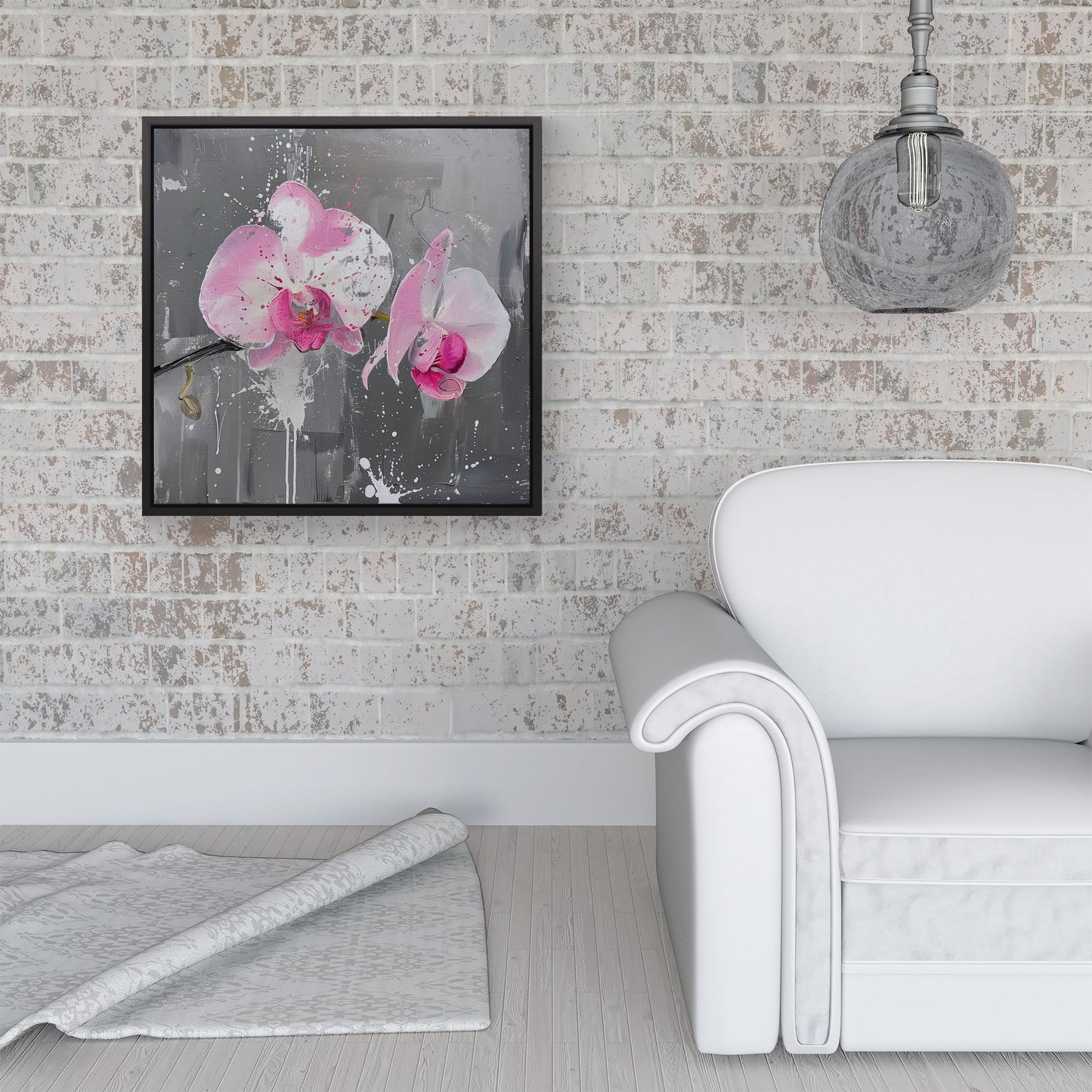 Pink Orchids Splashart Framed Canvas