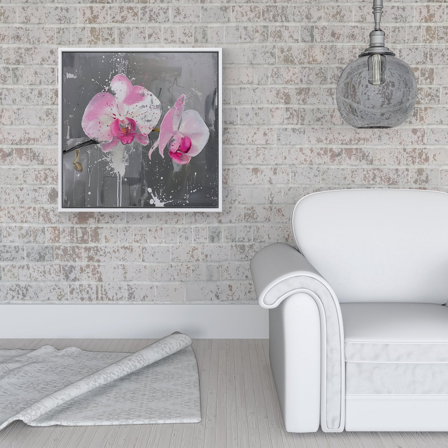 Pink Orchids Splashart Framed Canvas