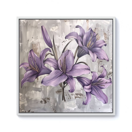 Purple Lilies In Bloom Framed Canvas