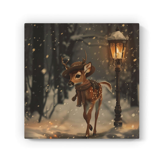 Fawn In A Snowy Scene Canvas