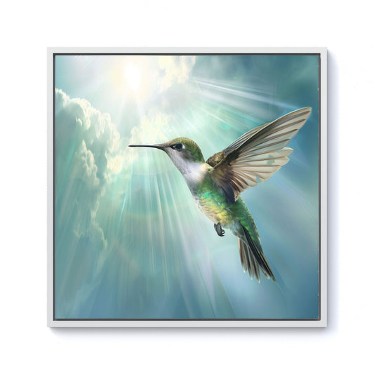 Hummingbird In A Beautiful Sky Framed Canvas