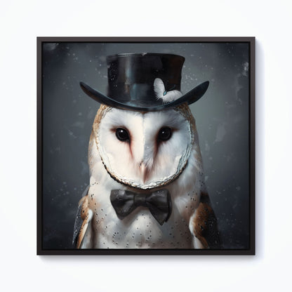 Owl In A Top Hat Framed Canvas