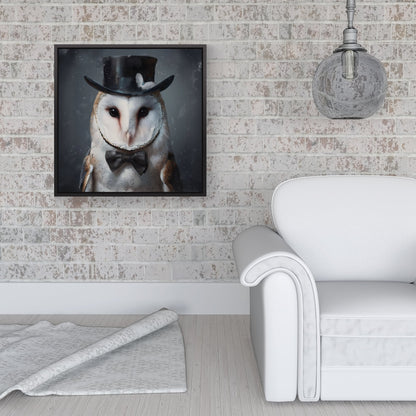 Owl In A Top Hat Framed Canvas