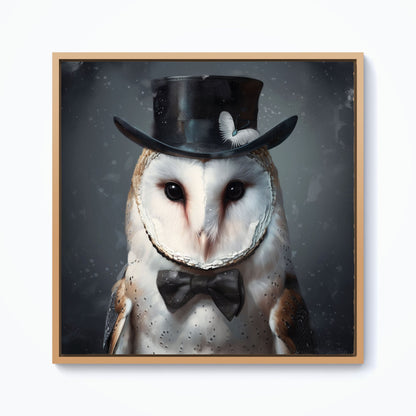 Owl In A Top Hat Framed Canvas