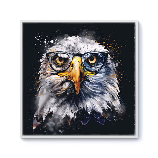 Eagle In Glasses Splashart Framed Canvas