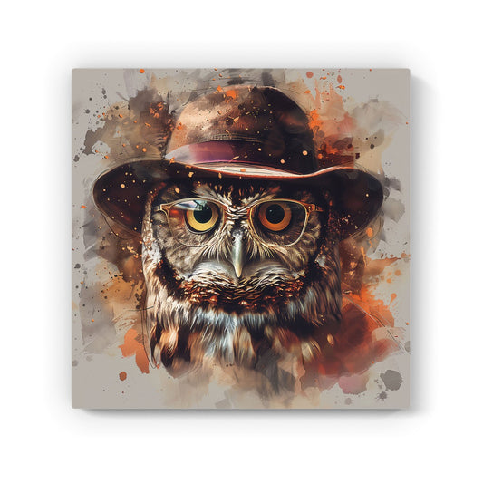 Owl With Hat And Glasses Canvas