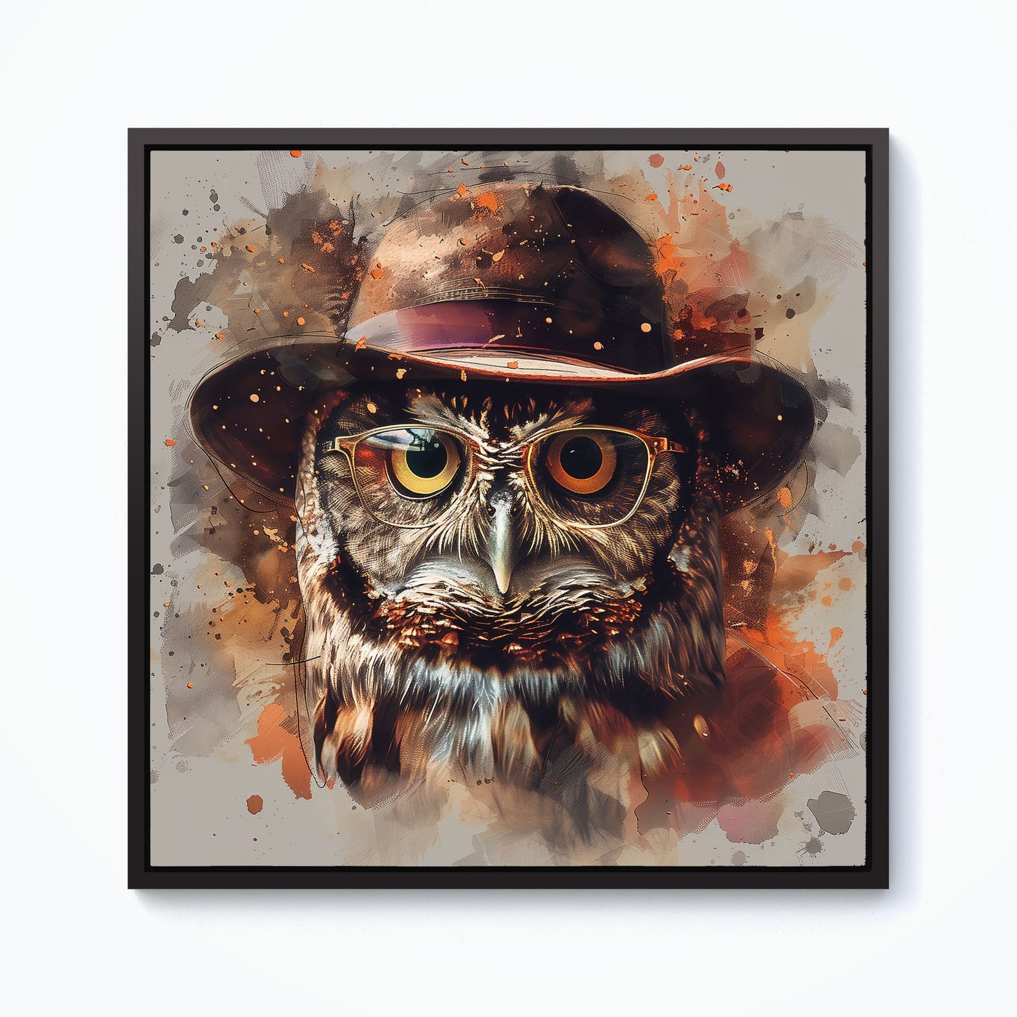 Owl With Hat And Glasses Framed Canvas