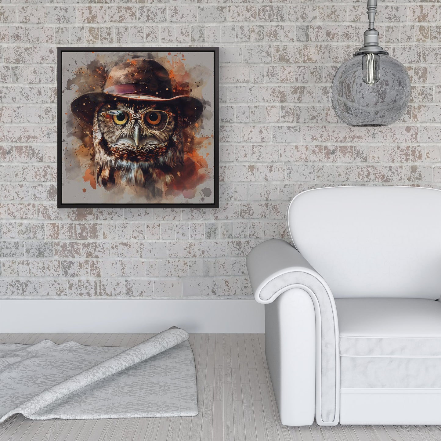 Owl With Hat And Glasses Framed Canvas