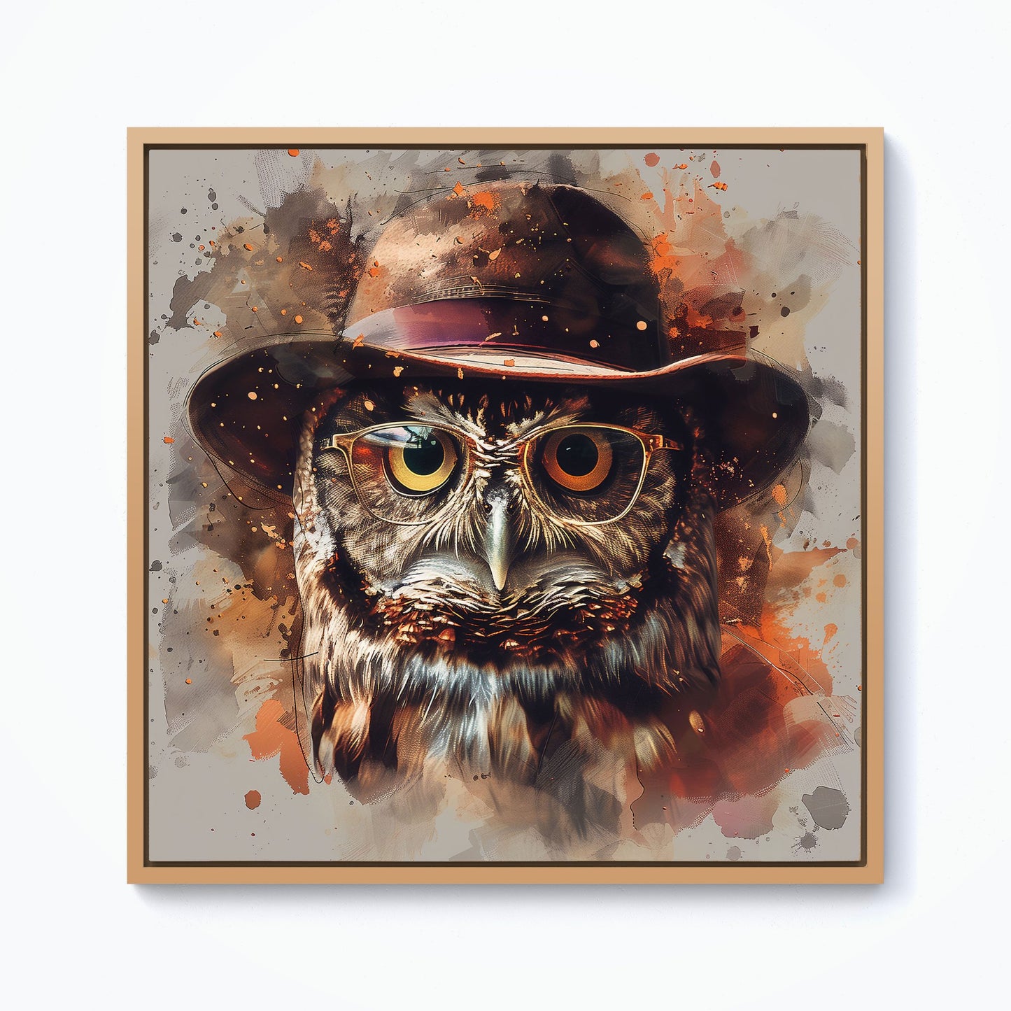 Owl With Hat And Glasses Framed Canvas