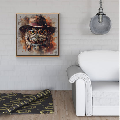 Owl With Hat And Glasses Framed Canvas