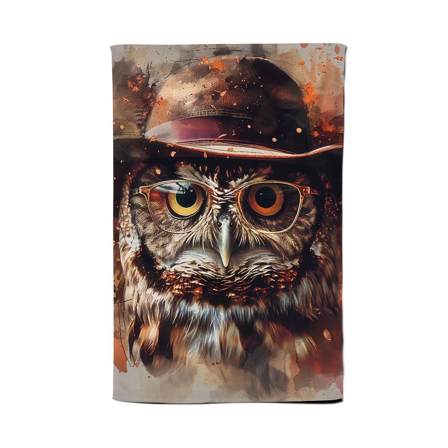 Owl With Hat And Glasses Tea Towel