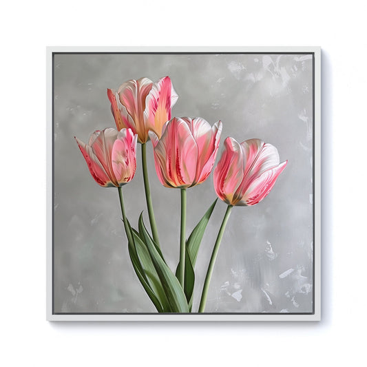 Painted Pink Tulips Framed Canvas