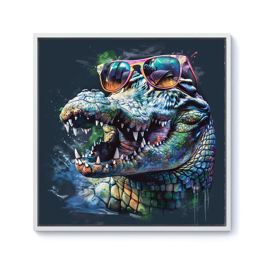 Crocodile In Glasses Splashart Framed Canvas