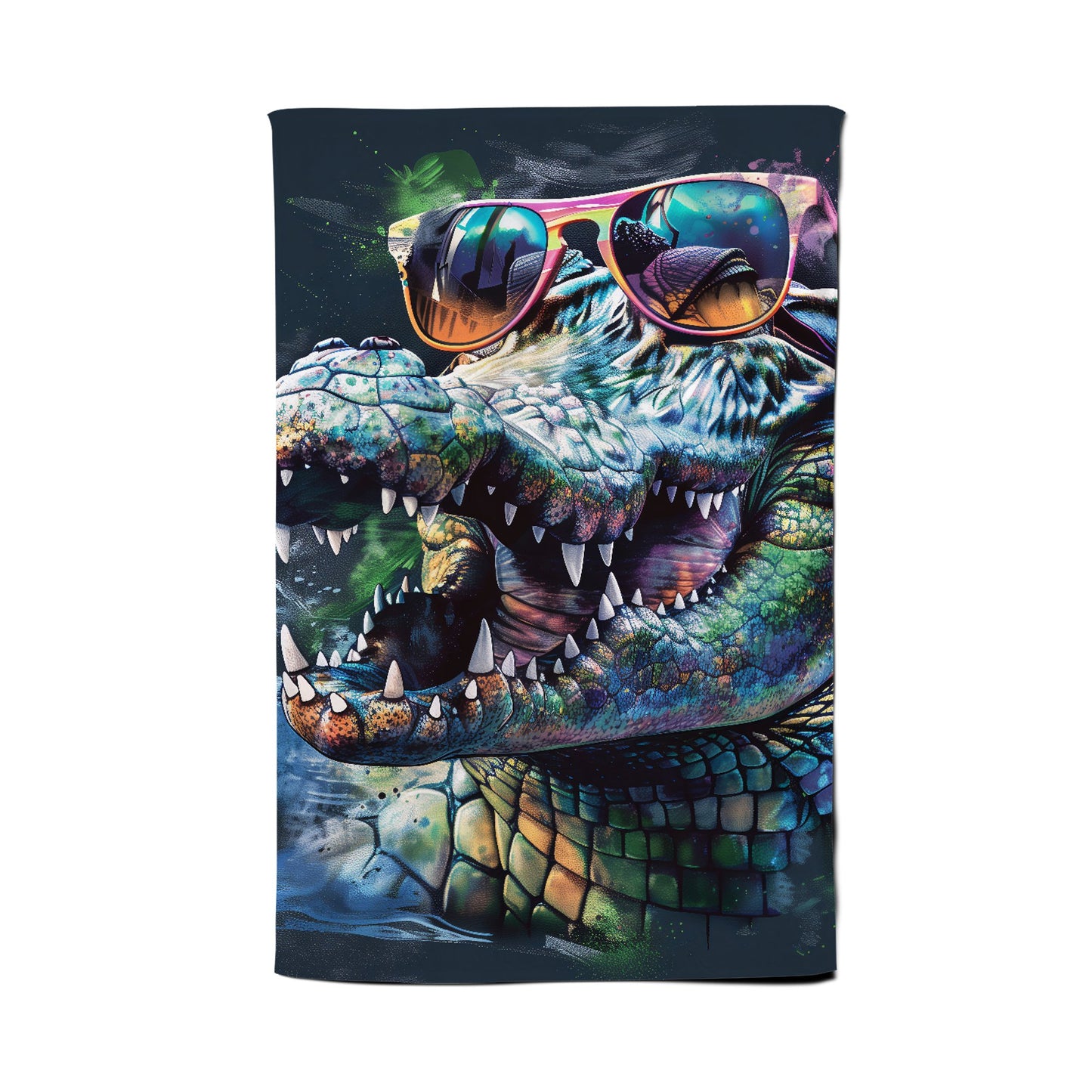 Crocodile In Glasses Splashart Tea Towel